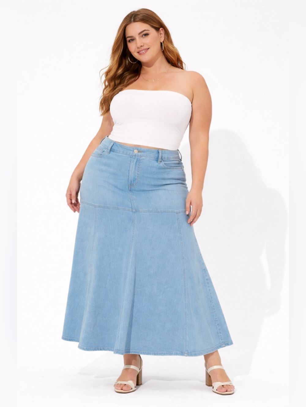 Torrid Maxy Denim Flowy Contemporary Skirt Light Blue Size 10